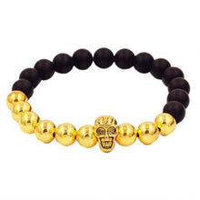 Load image into Gallery viewer, Beaded Gold Skull Elastic Bracelet