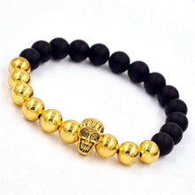 Load image into Gallery viewer, Beaded Gold Skull Elastic Bracelet